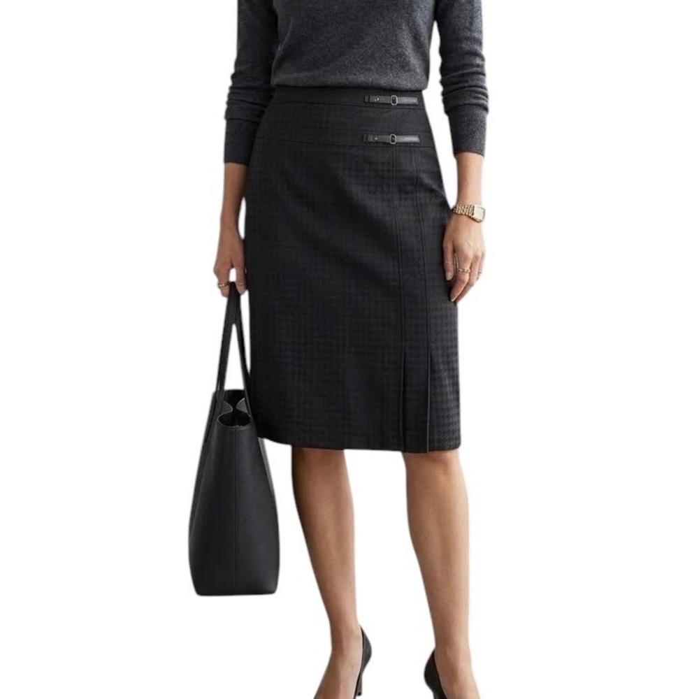 Doncaster Vintage Deadstock Black Textured Kilt Style Luxury Pencil Skirt 14